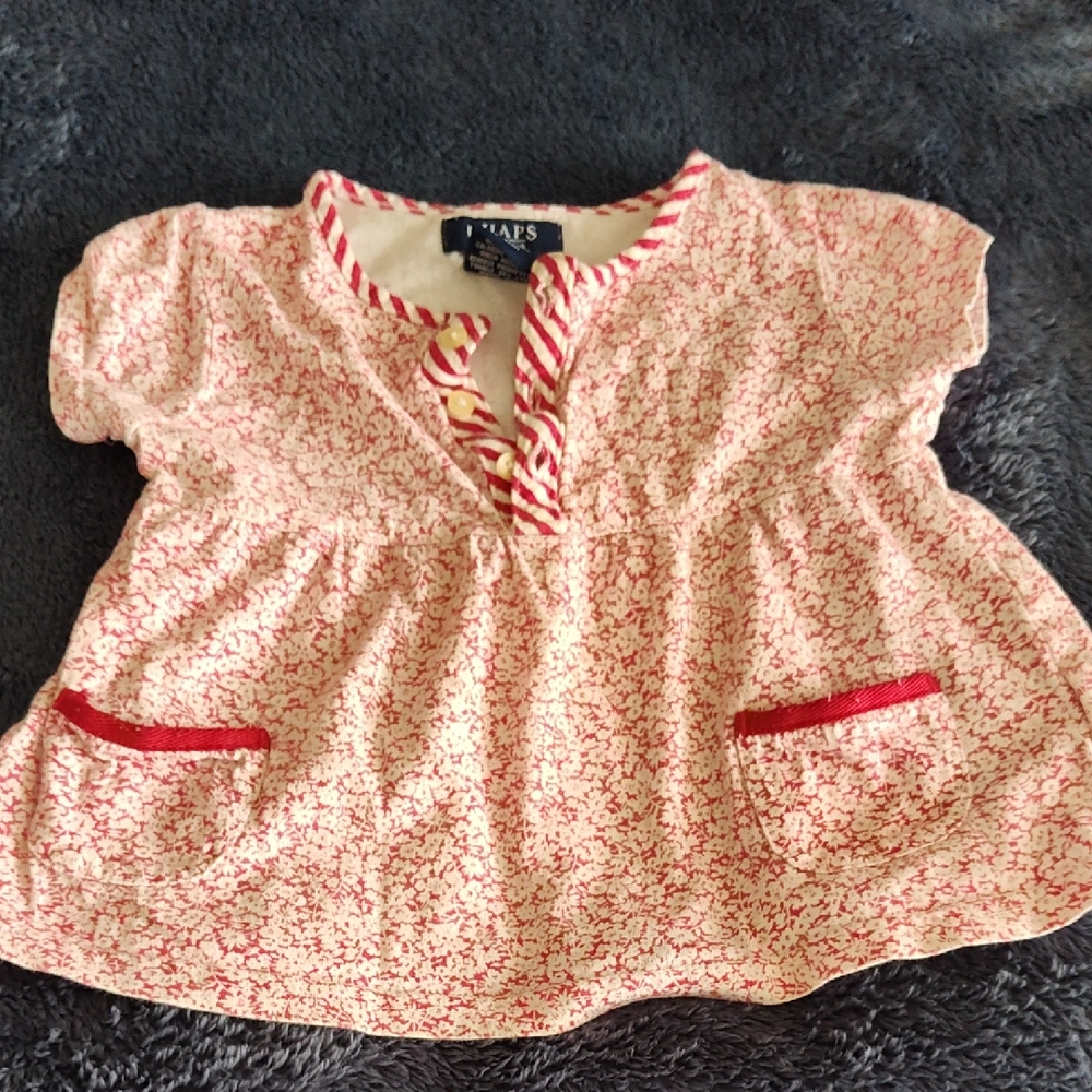 Gymboree Cream and Red Floral Short Sleeve Baby Top